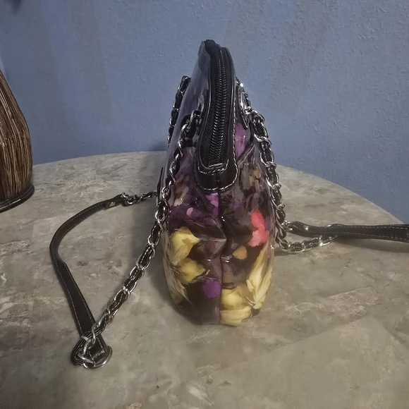 Ellen Tracy Floral Purple & Yellow Vinyl Shoulder Bag - Picture 5 of 12